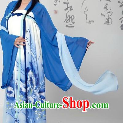 Ancient Chinese Tang Dynasty Blue Clothing Complete Set for Women