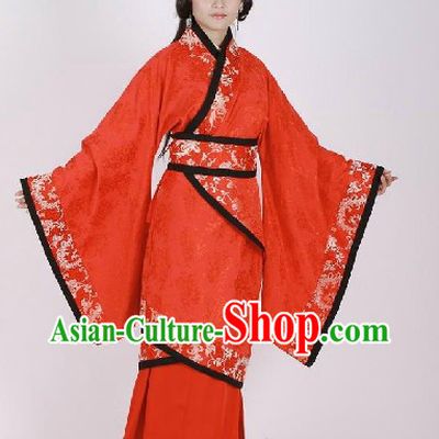 Ancient Chinese Han Dynasty Red Wedding Dress Complete Set for Women