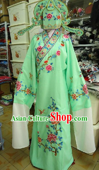 Chinese Beijing Opera Embroidered Flower Xiao Sheng Young Man Costume and Hat