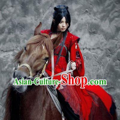 Ancient Chinese Red Female Knight Costumes