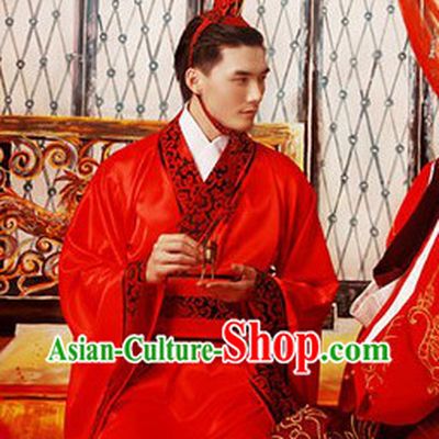 Ancient Chinese Lucky Red Bridegroom Wedding Dress
