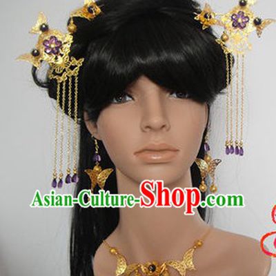 Ancient Chinese Handmade Hair Accessories Earrings and Necklace Complete Set for Women