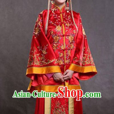 Traditional Chinese Embroidered Lucky Red Wedding Dress Complete Set