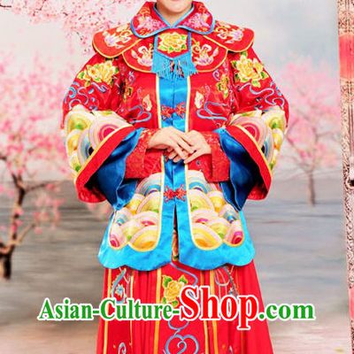Chinese Classical Xiu He Style Auspicious Embroidered Wedding Dress for Brides