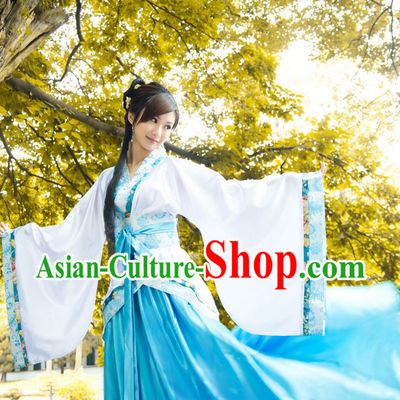 Ancient Chinese Blue and White Hanfu Dance Costumes for Women
