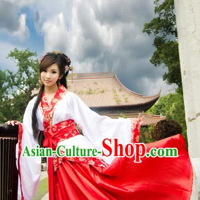 Ancient Chinese Red and White Hanfu Dance Costume for Women