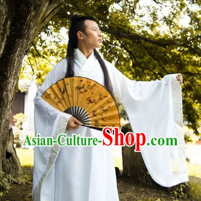 Ancient Chinese Plain White Hanfu Costume for Men