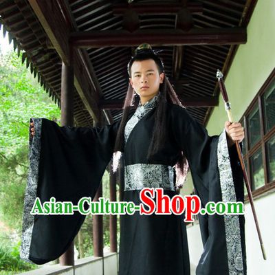 Ancient Chinese Plain Black Hanfu Costume for Men