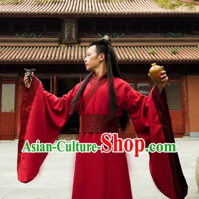 Ancient Chinese Plain Red Hanfu Costume for Men