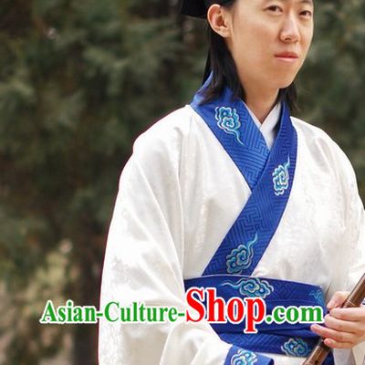 Han Dynasty Embroidered Cloud White Clothes for Men