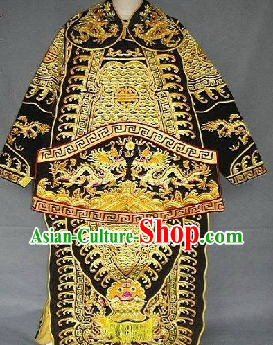 Black and Gold Emperor Peking Opera Embroidered Da Kao Armor Costumes with Flags for Men
