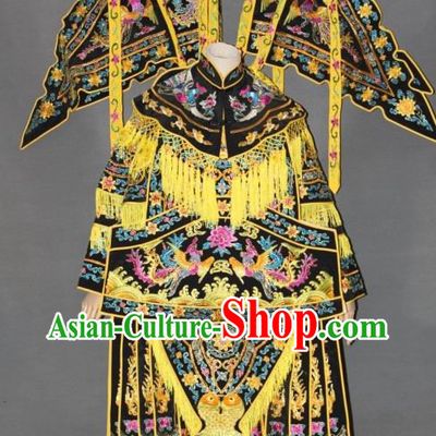 Ancient Yang Men Nv Jiang Women Heroine Embroidered Phoenix Armor Costumes with Flags