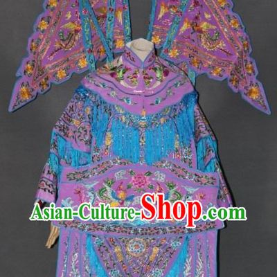 Ancient Yang Men Nv Jiang Women Heroine Embroidered Phoenix Armor Costumes with Flags