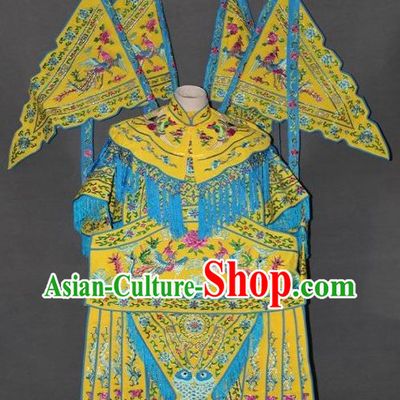 Ancient Women Heroine Embroidered Phoenix Armor Costumes with Flags