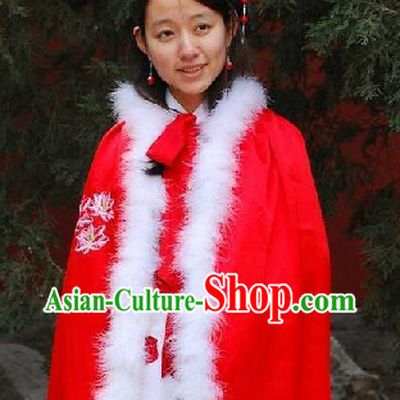 Ancient Chinese Red Embroidered Lotus Princess Cape