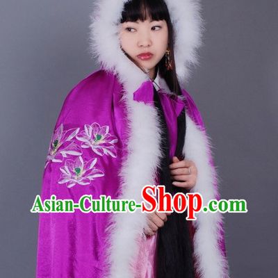 Ancient Chinese Purple Embroidered Lotus Princess Cape