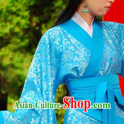 Ancient Han Dynasty Princess Blue Flower Clothing for Women