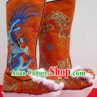 Chinese Traditional Embroidered Dragon High Heel Boots