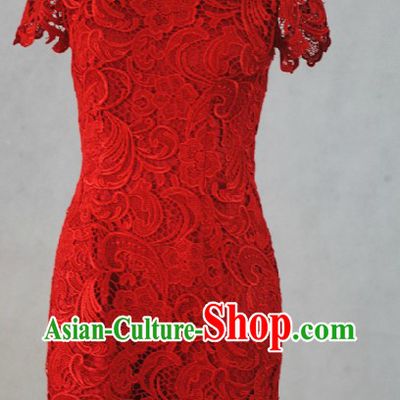 Supreme Red Lace Short Wedding Cheongsam for Women