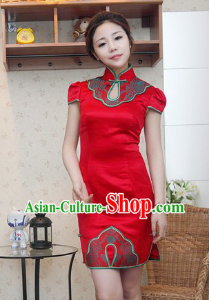 Traditional Chinese Red Princess Wedding Cheongsam for Brides