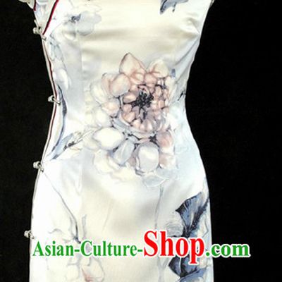 Chinese Classic Short Flower Silk Cheongsam for Women