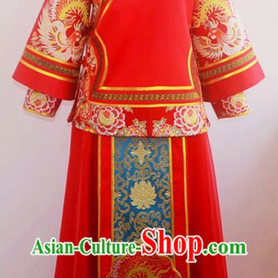 Traditional Chinese Lucky Red Phoenix Wedding Suit for Lady