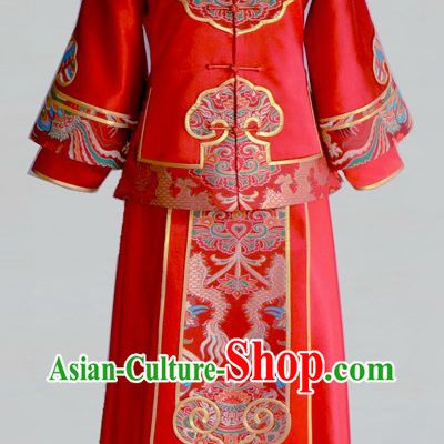 Chinese Classic Red Wedding Blouse and Skirt Complete Set for Lady