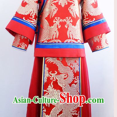 Stunning Chinese Mandarin Red and Gold Dragon Wedding Dress for Brides