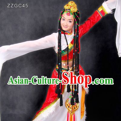 Traditional Chinese Tibetan Dance Costumes and Head Pieces for Women