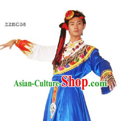 Traditional Chinese Tibetan Dance Costumes and Head Pieces for Men