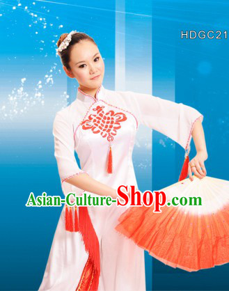 Han Nationality Chinese Knot Fan Dance Costumes and Head Pieces