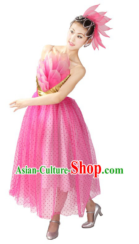 Traditional Chinese Lotus Dancing Costume and Head Piece for Women