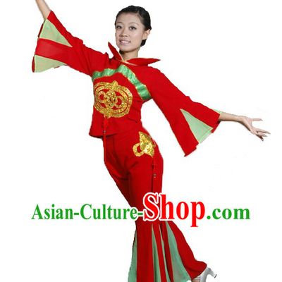 Traditional Chinese Knot Folk Red Dance Costumes and Head Piece for Women