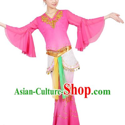 Chinese Classical Fan Dancing Costumes and Head Piece for Women