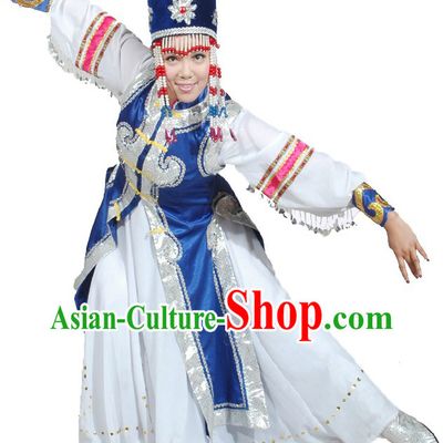 Traditional Chinese Mongolian Dancing Costume and Hat for Women