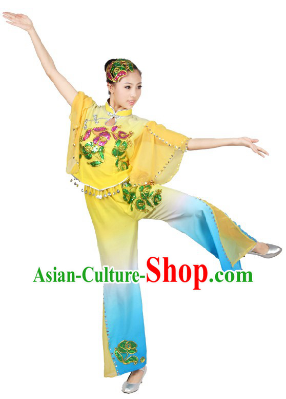 Chinese Classical Fan Dance Costume and Head Piece for Women