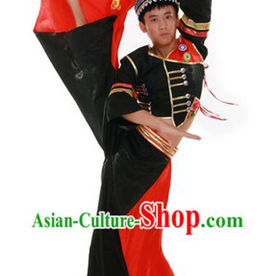 Chinese Traditional Yi Minority Dance Costume and Hat for Men