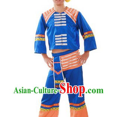 Chinese Traditional Gaoshan Minority Dance Costume and Hat for Men