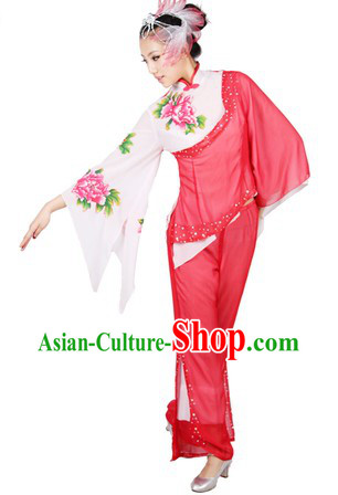 Chinese Classical Fan Dancing Costume and Headpiece for Women
