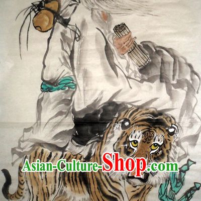 Traditional Chinese Painting Lao Tzu and Tiger by Yan Sheng