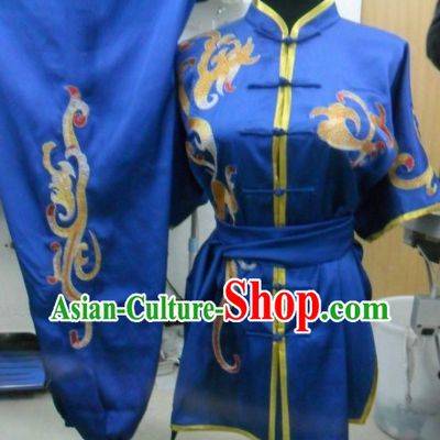 Chinese Classical Blue Embroidered Phoenix Tail Tai Chi Uniform