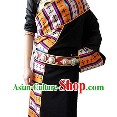 Traditional Chinese Black Tibetan Clothing Complete Set for Women