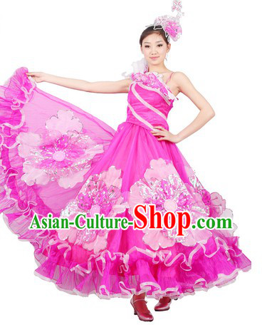 Chinese Flower Dance Costume and Headpiece for Women