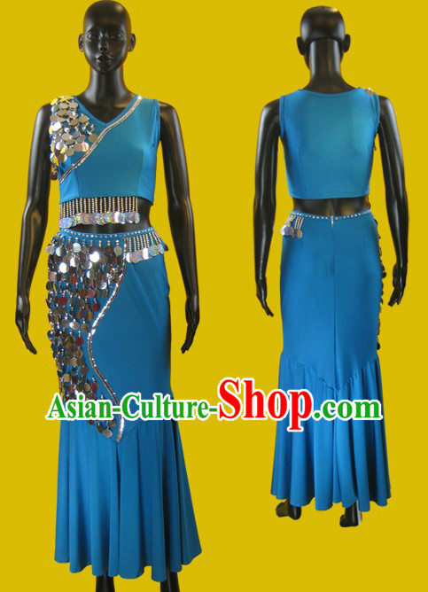 Blue Chinese Thai Style Dance Costumes for Women