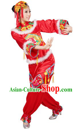 Chinese Spring Festival Celebration Costumes and Headpiece for Women
