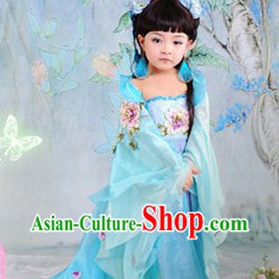 Ancient Chinese Blue Princess Clothing for Girls