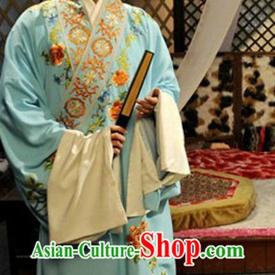 Chinese Beijing Opera Light Blue Costumes and Hat