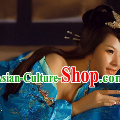 Blue Ancient Chinese Three Kingdoms Xiao Qiao Beauty Costumes for Women
