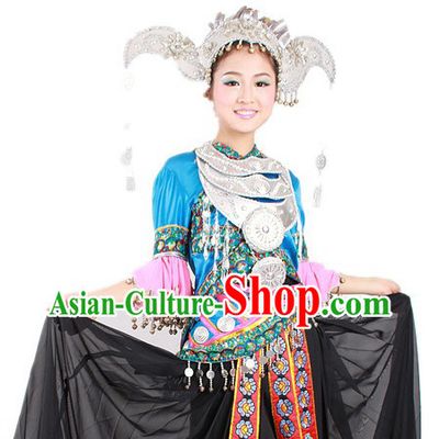 Traditional Chinese Miao Nationality Clothing and Hat for Women