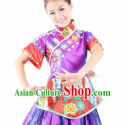 Traditional Chinese Miao Ethnic Dance Costumes and Headwear for Women